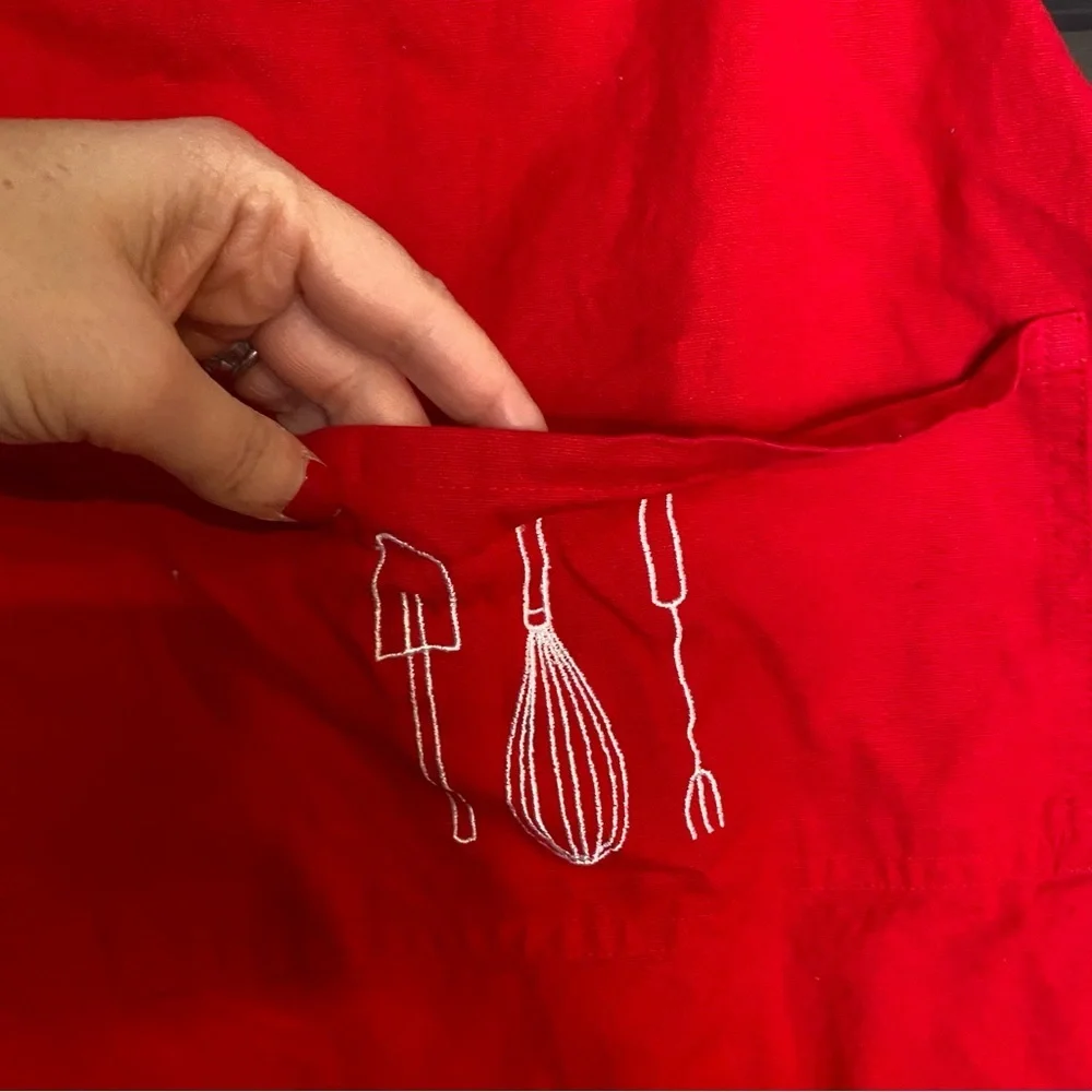 Sur La Table Kids Red & White Embroidered Cooking Apron With Pocket